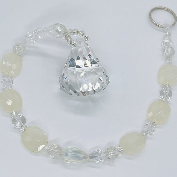 Beaded Suncatcher - White Clear - Crystal Triangle Prism - Hanging Decor - Picture 3 of 12